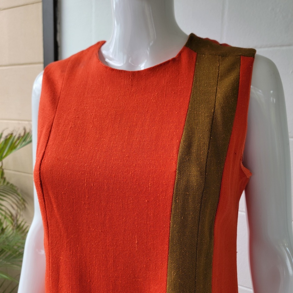 Vintage 60s Stacy Ames Dress Orange Brown Cream Women's 8 Mod Retro Shift Union - Picture 3 of 16